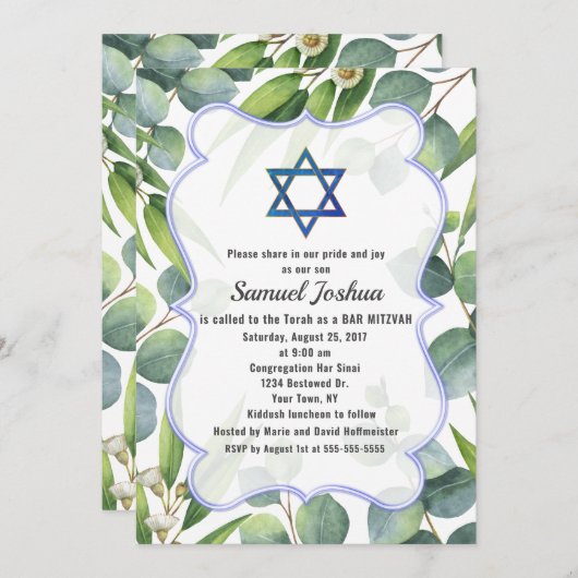 Invitation Eucalyptus luxuriant étoile Feuille de David Bar M (Devant / Derrière)