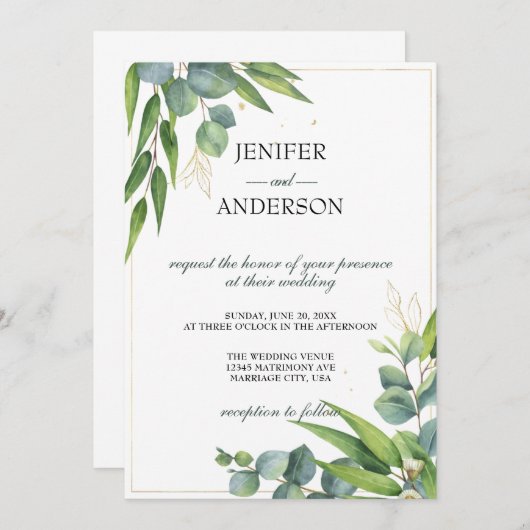 Invitation Eucalyptus Mariage à thème (Devant / Derrière)