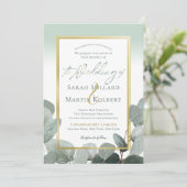 Invitation Eucalyptus mariage bleu poussiéreux mariage (Debout devant)