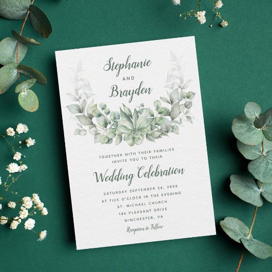 Invitation Eucalyptus Mariage de couronne succulent
