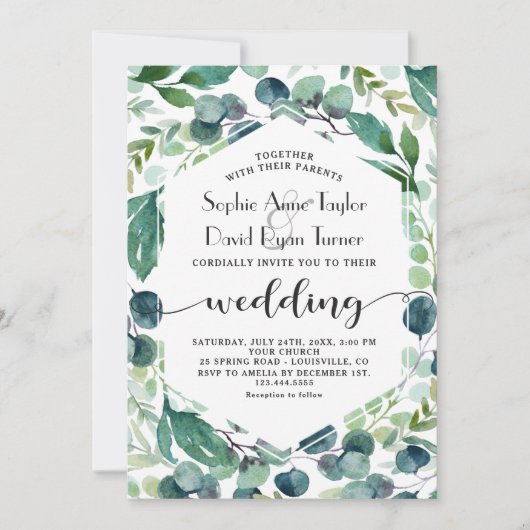 Invitation Eucalyptus Mariage écriture manuscrite (Devant)