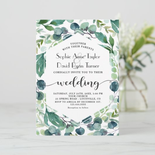 Invitation Eucalyptus Mariage écriture manuscrite (Debout devant)