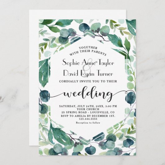 Invitation Eucalyptus Mariage écriture manuscrite (Devant / Derrière)