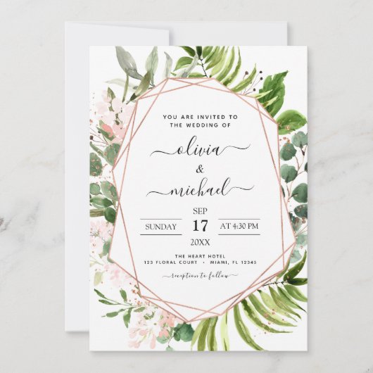 Invitation Eucalyptus Mariage géométrique (Devant)