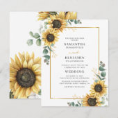 Invitation Eucalyptus Mariage géométrique floral tournesol (Devant / Derrière)