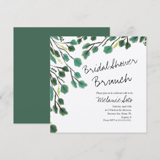 Invitation Eucalyptus Mariage Script Main Levée Shower de Mar (Devant / Derrière)