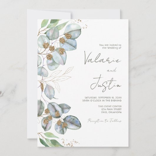 Invitation Eucalyptus Mariage tout en un (Devant)