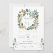 Invitation Eucalyptus minimal et Mariage à huile d'or (Devant)