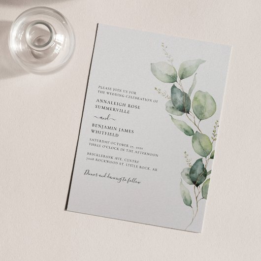 Invitation Eucalyptus Minimaliste Mariage d'aquarelle botaniq