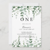 Invitation Eucalyptus minimaliste Première fête d'anniversair (Devant)