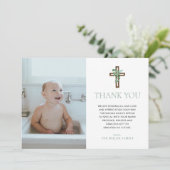 Invitation Eucalyptus Modern Baptism Photo Thank You Cards (Debout devant)
