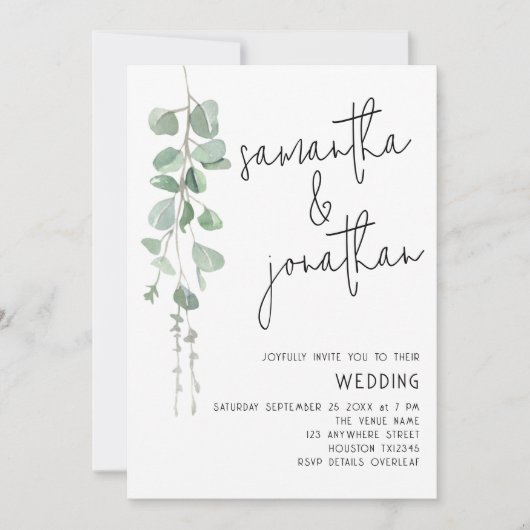 Invitation Eucalyptus moderne 3 Photos Code QR Mariage (Devant)