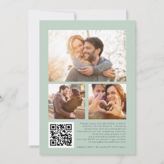 Invitation Eucalyptus Moderne 3 Photos Code QR Mariage (Dos)