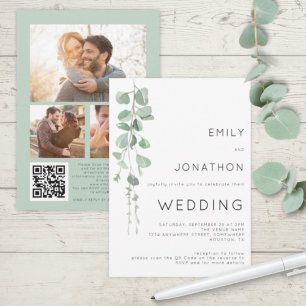 Invitation Eucalyptus moderne 3 Photos QR Code Mariage