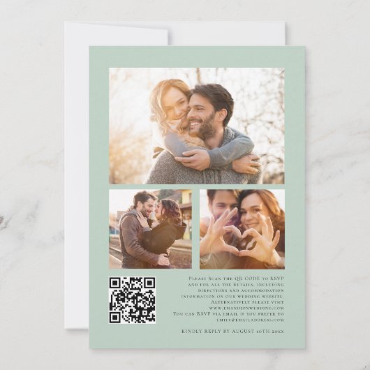 Invitation Eucalyptus moderne 3 Photos QR Code Script Mariage (Dos)