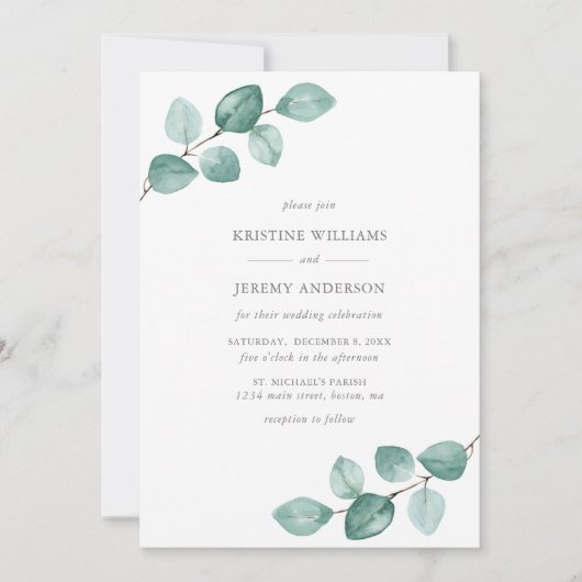 Invitation Eucalyptus moderne Aquarelle Mariage vert (Devant)