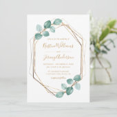 Invitation Eucalyptus moderne Aquarelle Or Script Mariage I (Debout devant)