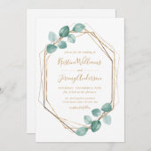 Invitation Eucalyptus moderne Aquarelle Or Script Mariage I (Devant / Derrière)