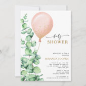 Invitation Eucalyptus moderne Balloon Baby Girl Douche (Devant)