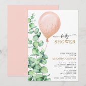 Invitation Eucalyptus moderne Balloon Baby Girl Douche (Devant / Derrière)