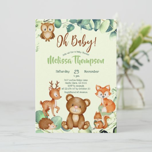 Invitation Eucalyptus moderne Bois Animaux Forêt Amis (Debout devant)