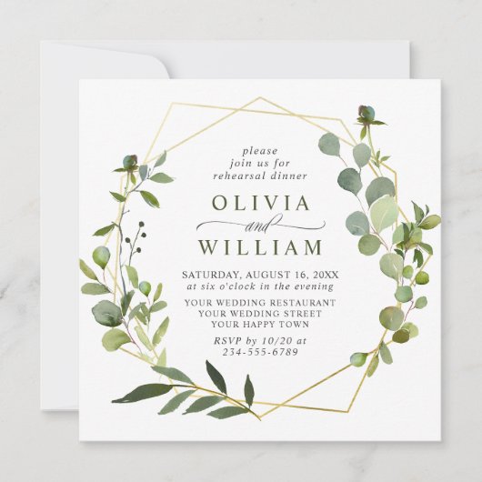 Invitation Eucalyptus moderne Cadre géométrique RÉPÉTITION DÎ (Devant)