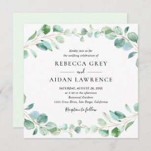 Invitation Eucalyptus moderne Carré Mariage de feuillage