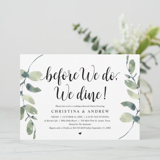 Invitation Eucalyptus Moderne, Dîner de Répétition de Mariage (Debout devant)