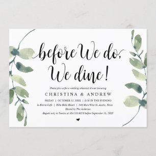Invitation Eucalyptus Moderne, Dîner de Répétition de Mariage