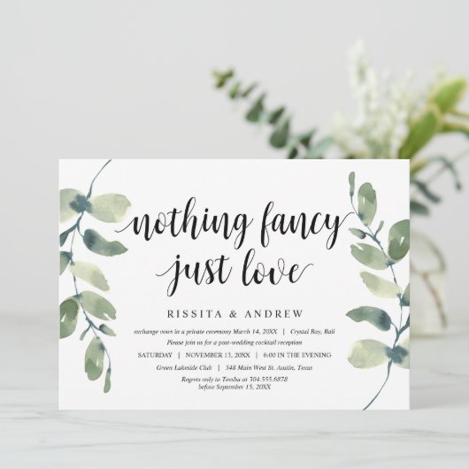 Invitation Eucalyptus moderne, Encre noire, Elopage Mariage (Debout devant)