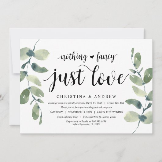 Invitation Eucalyptus moderne, Encre noire, Elopage Mariage (Devant)