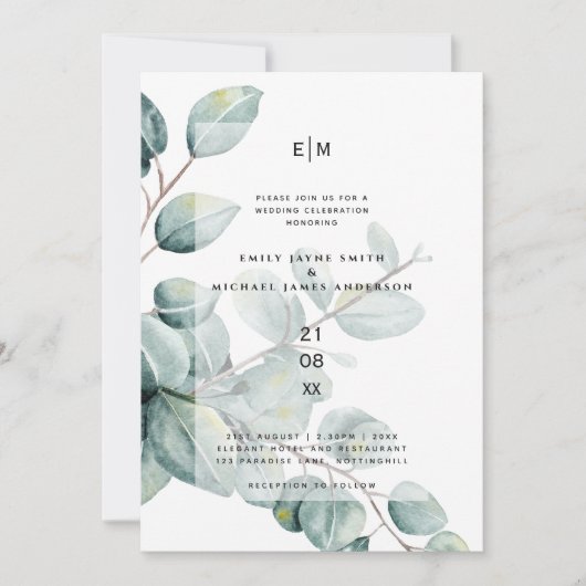 Invitation Eucalyptus moderne Feuille mariage vert invite (Devant)