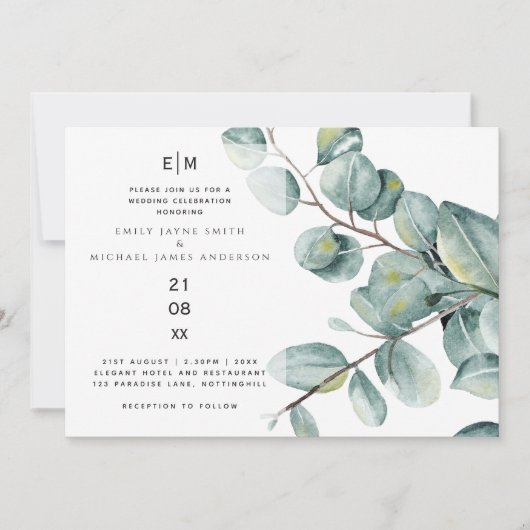 Invitation Eucalyptus moderne Feuille mariage vert invite (Devant)