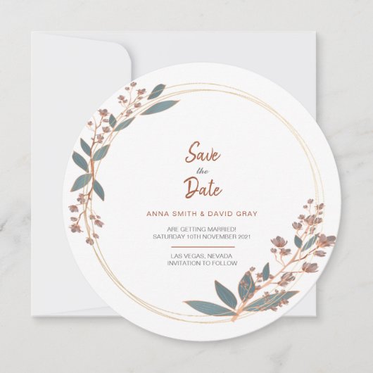 Invitation Eucalyptus Moderne Fleurs Circulaires Économisez L (Devant)