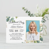 Invitation Eucalyptus moderne Floral Photo Retraite Party (Debout devant)