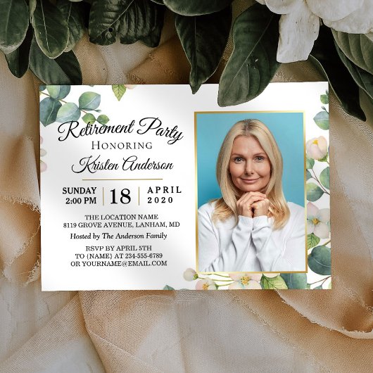Invitation Eucalyptus moderne Floral Photo Retraite Party