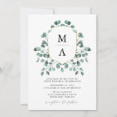 Invitation Eucalyptus moderne Mariage de Monogramme vert (Devant)
