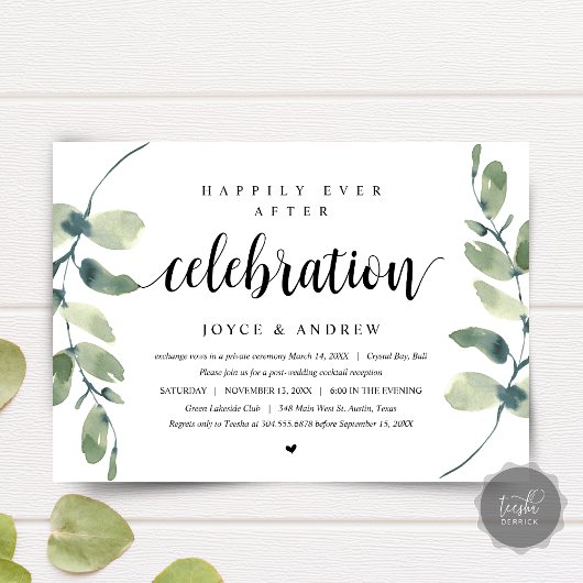 Invitation Eucalyptus moderne, Mariage Elopement Célébration