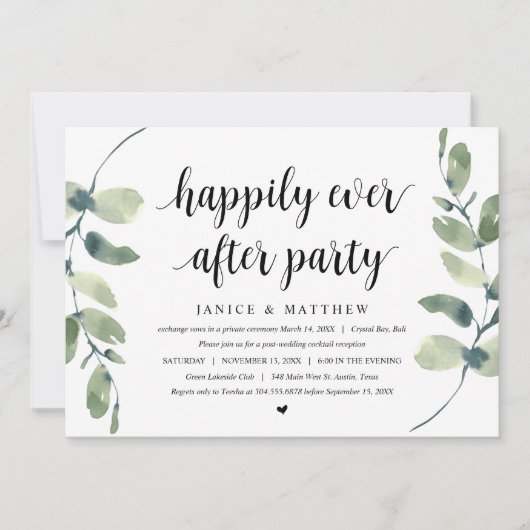 Invitation Eucalyptus Moderne, Noir, Mariage Fuite de Noces (Devant)