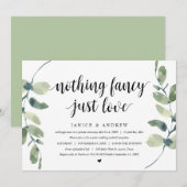 Invitation Eucalyptus Moderne, Noir, Mariage Fuite Party (Devant / Derrière)