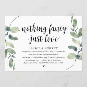 Invitation Eucalyptus Moderne, Noir, Mariage Fuite Party