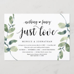 Invitation Eucalyptus Moderne, Noir, Mariage Intime