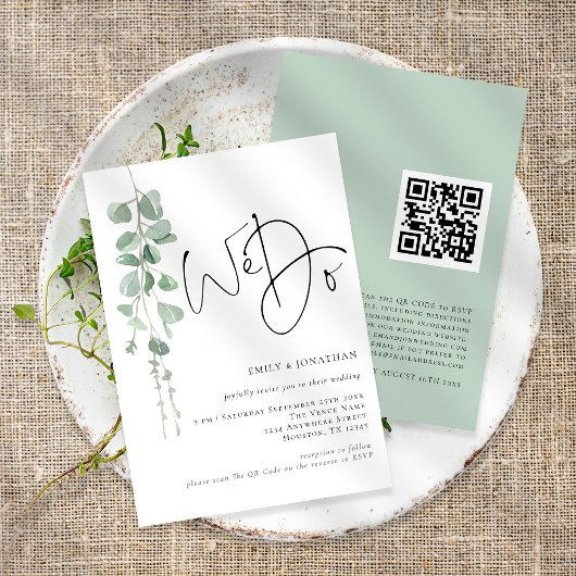Invitation Eucalyptus Moderne Nous Faisons Code QR Mariage