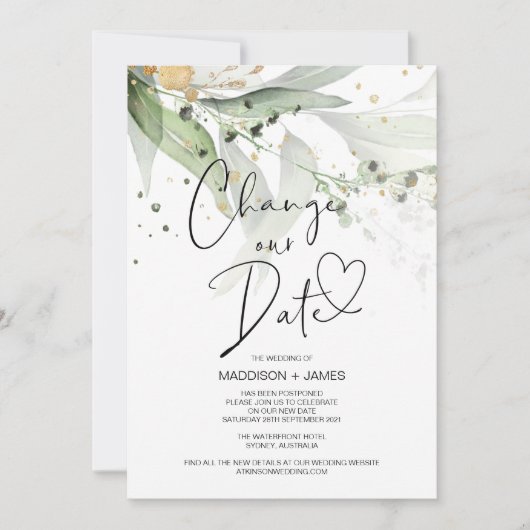 Invitation Eucalyptus Modifier la date de report du Mariage (Devant)