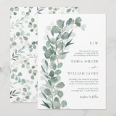 Invitation Eucalyptus Monogrammé Mariage (Devant / Derrière)