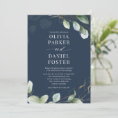 Invitation Eucalyptus Navy Blue QR Code Photo Mariage (Debout devant)