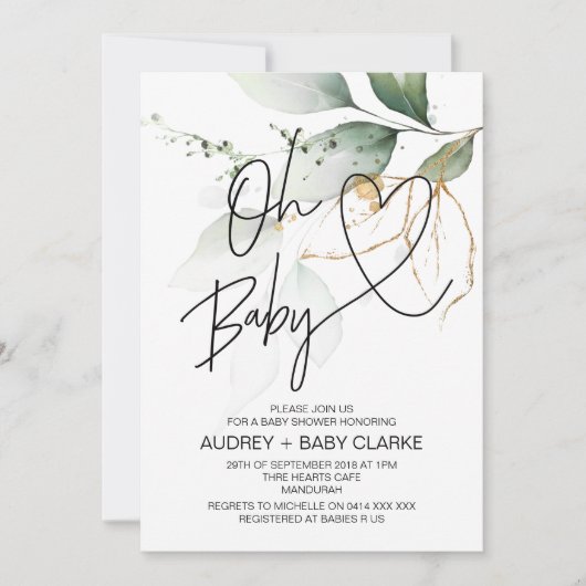 Invitation Eucalyptus Oh Baby Modern Boy Girl Baby shower (Devant)