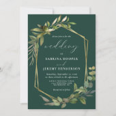 Invitation Eucalyptus Olive Greenery Gold Geo Emerald Green (Devant)