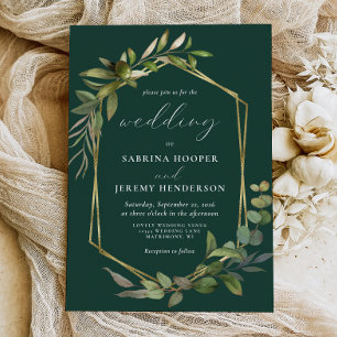 Invitation Eucalyptus Olive Greenery Gold Geo Emerald Green
