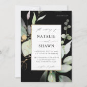 Invitation Eucalyptus or brillant vert Mariage noir (Devant)